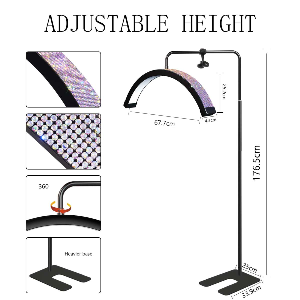 Half-moon beauty lamp, face lighting, eye protection, tattoo, shadowless lamp, 28-inch arc-shaped U-shaped floor-standing beauty detail image 7