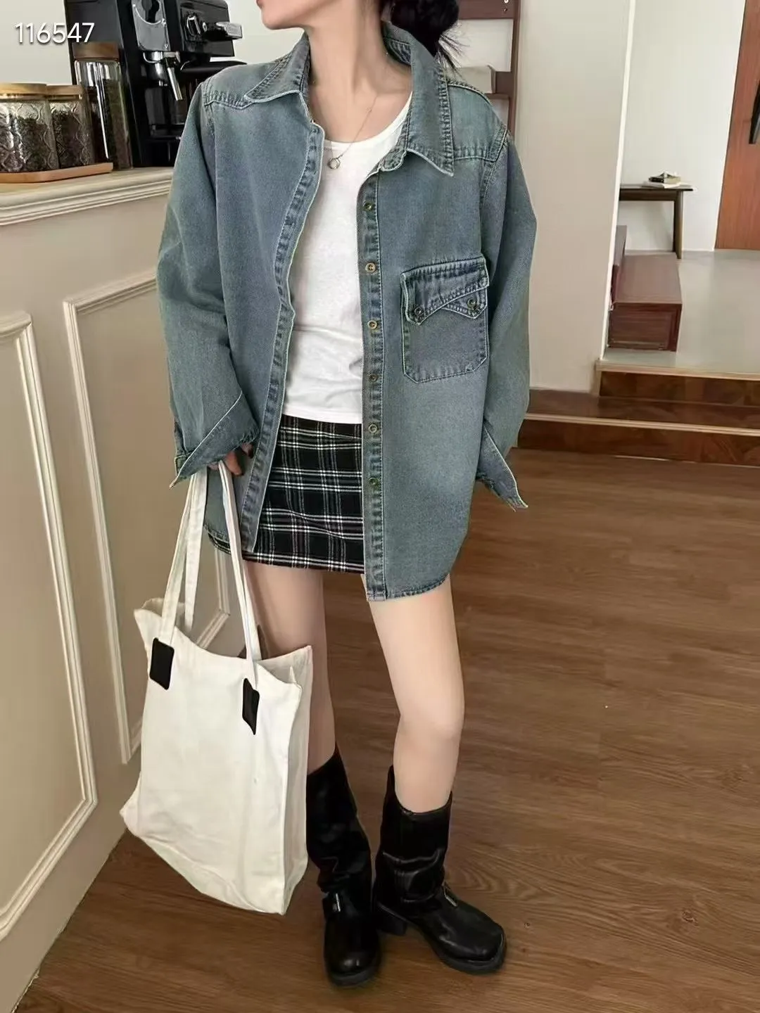 Women's shirts for spring and autumn, loose and versatile denim women's wear, cross-border women's wear shirts, women's loose and versatile denim shirts for spring and autumn detail image 8
