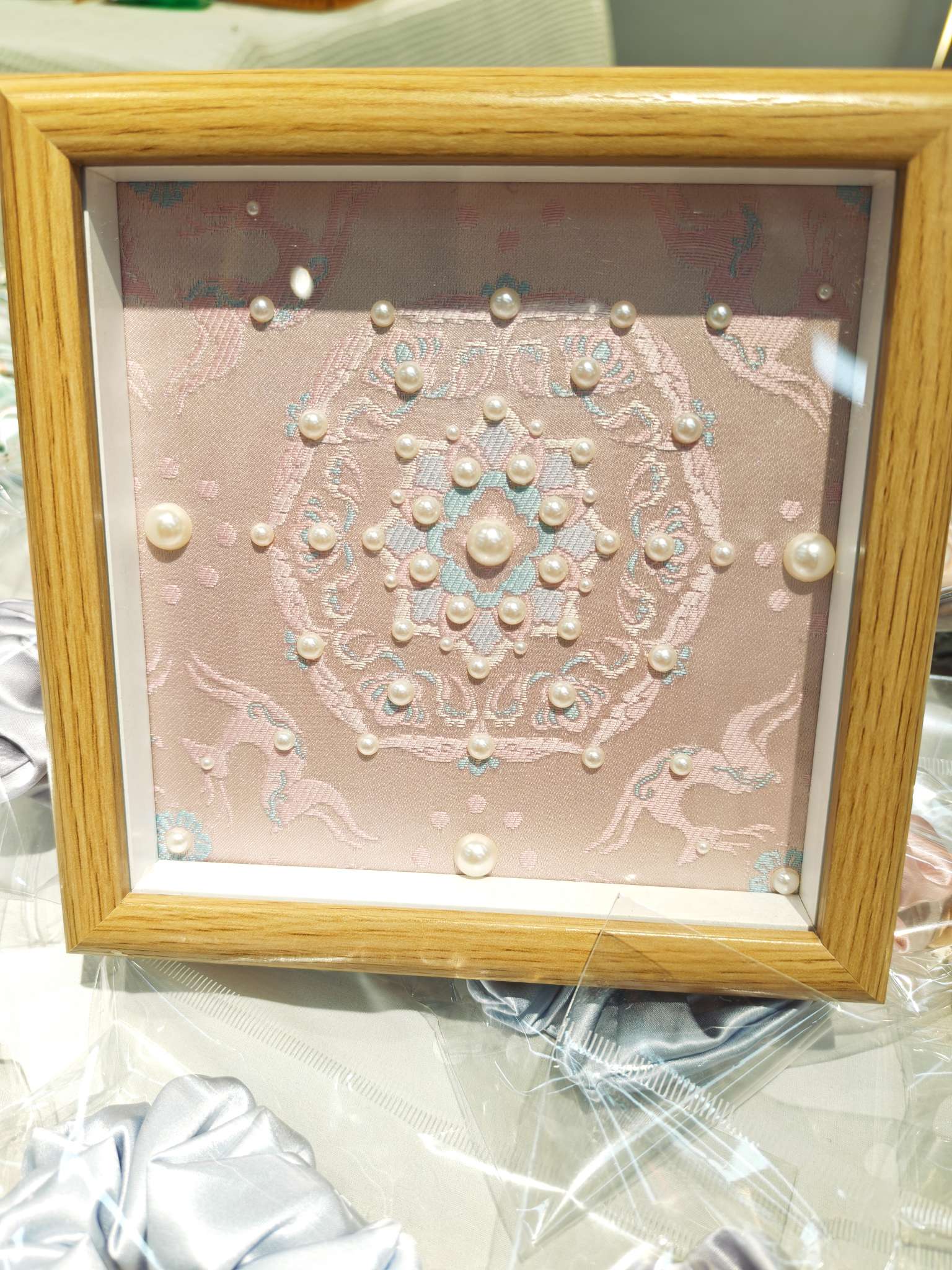 国风宋锦织锦缎布料珍珠画框相框diy
