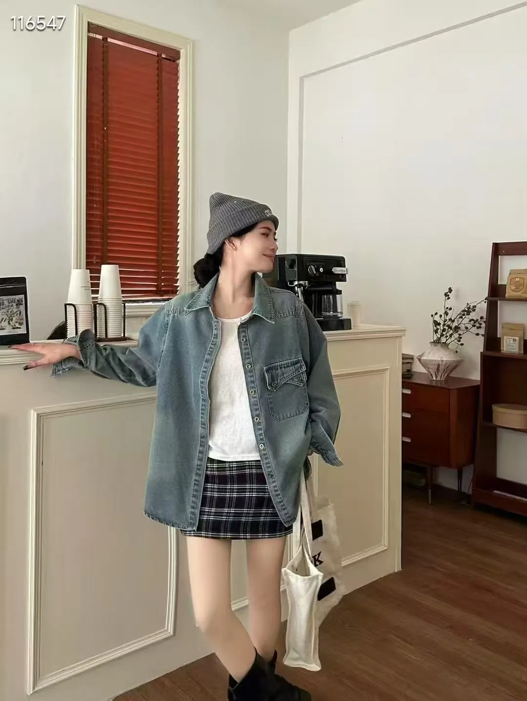 Women's shirts for spring and autumn, loose and versatile denim women's wear, cross-border women's wear shirts, women's loose and versatile denim shirts for spring and autumn detail image 7