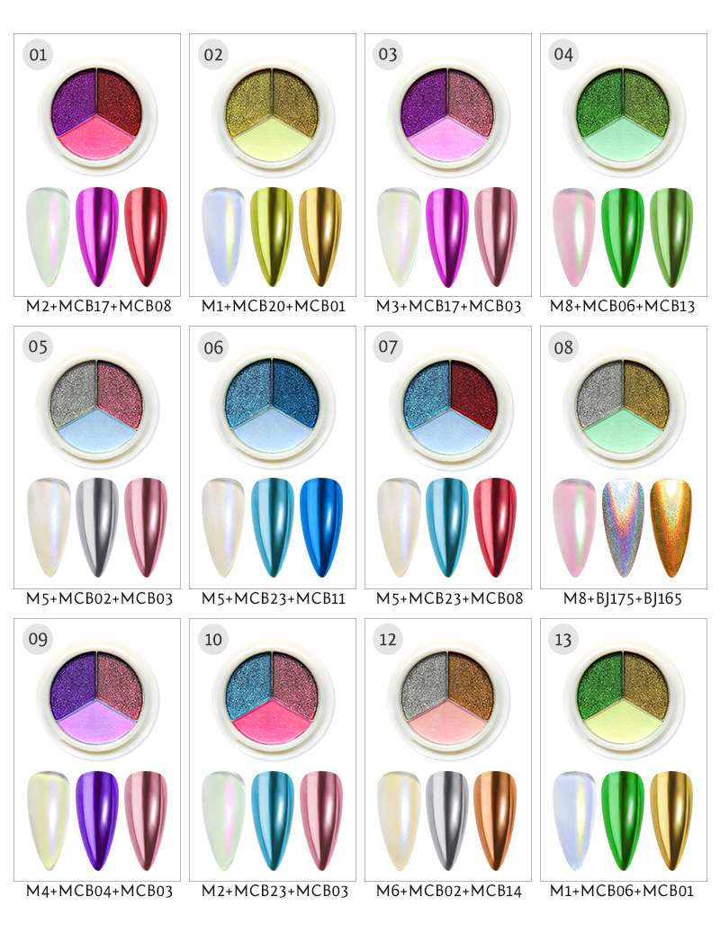 Three-color solid magic mirror powder for nail art, Japanese-style ultra-bright powder, nail art mirror powder, titanium powder