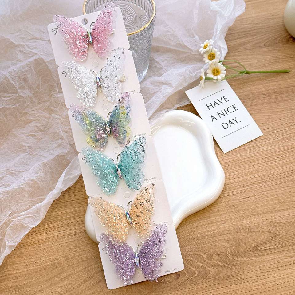 Super fairy fine glittering three-dimensional butterfly hairpin, multi-layer mesh glittering diamond design, cute princess, children's and girlish hairpin, children's hairpin details Picture