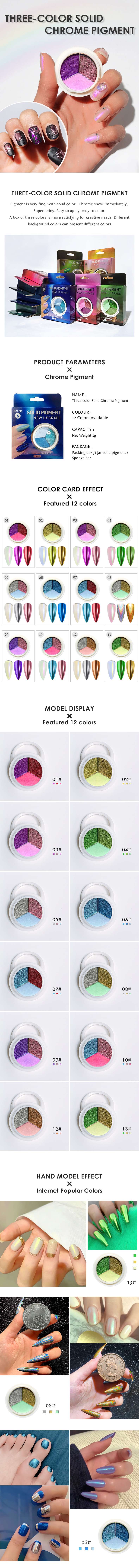 Three-color solid magic mirror powder for nail art, Japanese-style ultra-bright powder, nail art mirror powder, titanium powder detail image 2