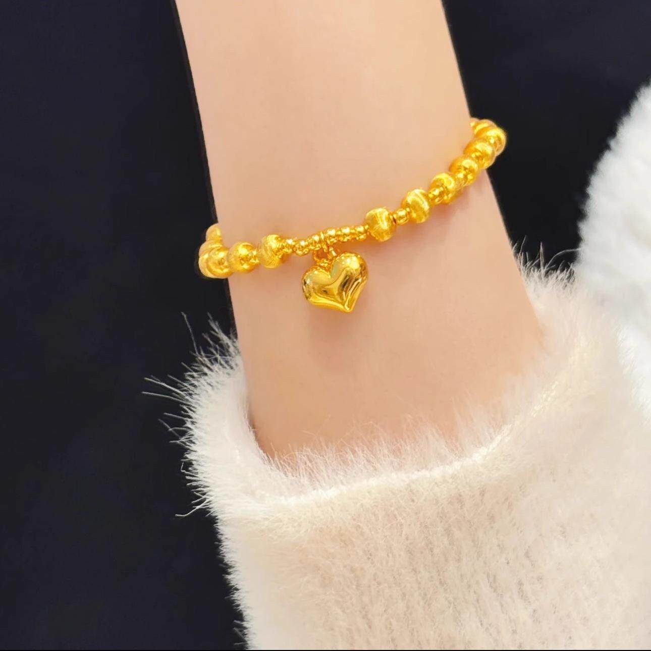Ancient-style golden sparkling cat eye heart-shaped bracelet for women, a high-end and light luxury round bead bracelet for your girlfriend detail image 2