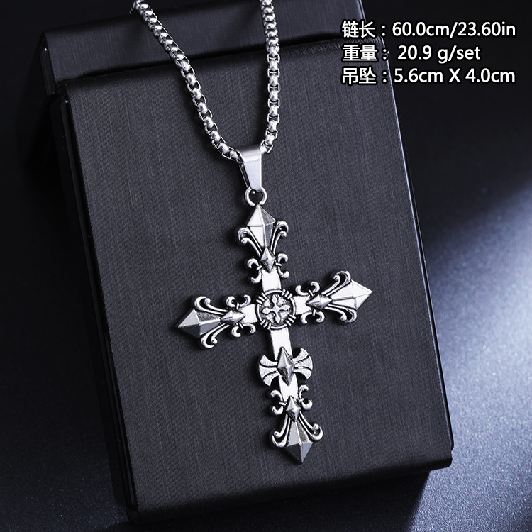 Amazon's new retro and personalized cross pendant necklace, a titanium steel trendy accessory for men, punk hip-hop jewelry for women details Picture