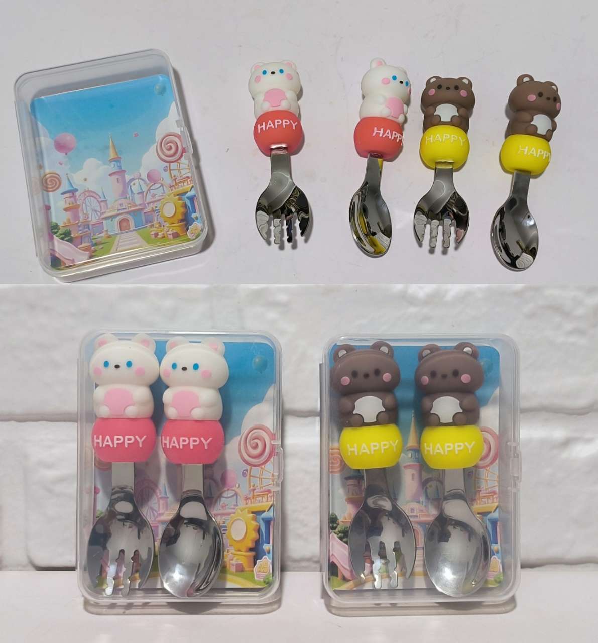 西餐叉勺1不锈钢汤勺特色高温不锈钢儿童餐具 可爱图案马克龙色详情图11