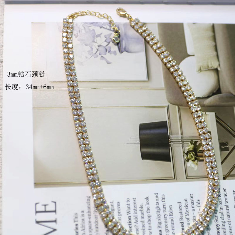 Round zircon necklace, fashionable accessory, double-row welded collar, zircon accessory, elegant chain necklace Specification image
