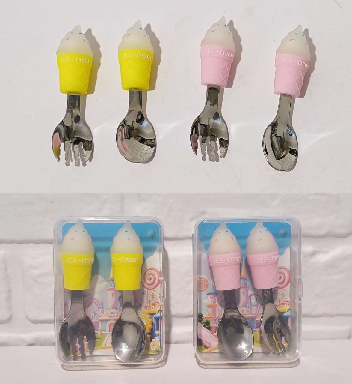 西餐叉勺1不锈钢汤勺特色高温不锈钢儿童餐具 可爱图案马克龙色白底实物图