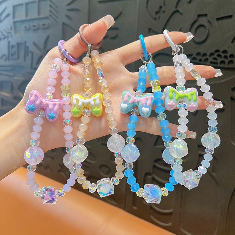 亚克力蝴蝶结串珠钥匙扣  书包汽车钥匙手机可爱小挂件   学生精致礼品  赠送品