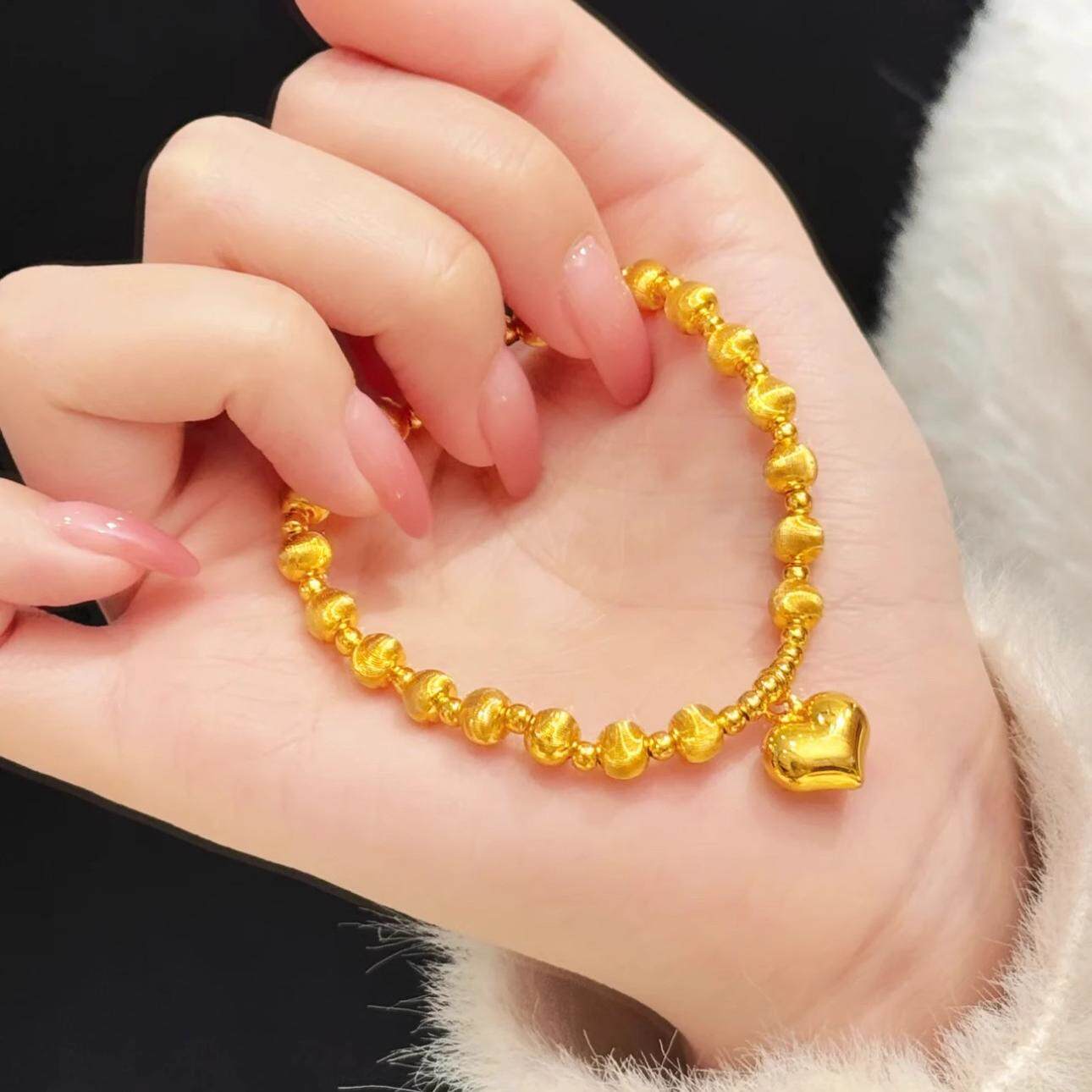 Ancient-style golden sparkling cat eye heart-shaped bracelet for women, a high-end and light luxury round bead bracelet for your girlfriend Specification image