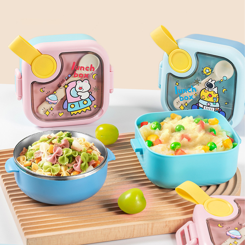 J35-6126 Baby fruit box Portable outdoor complementary food box, 304 stainless steel insulated with sealing ring, tableware, scissors, shock-resistant