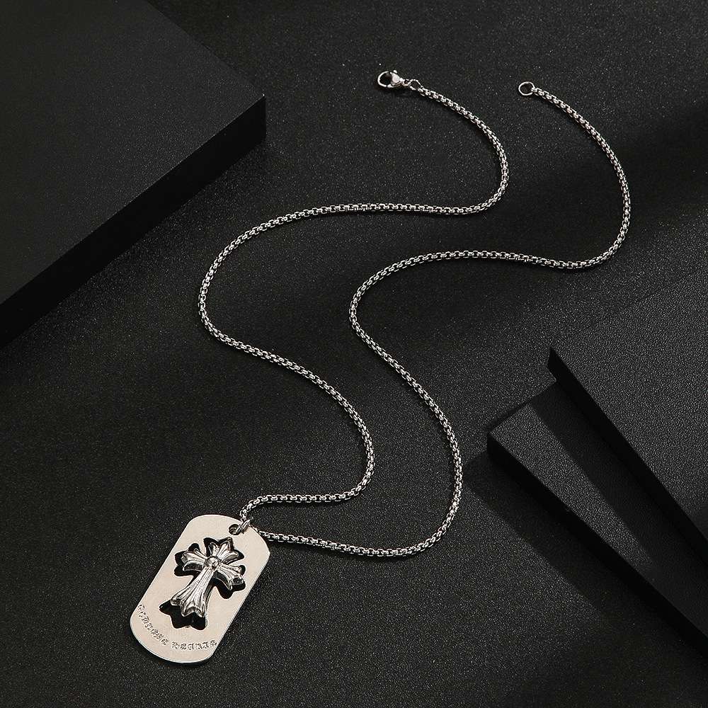 The popular CH cross necklace in Europe and America is a neutral and fashionable trend collarbone chain couple square brand pendant necklace Specification image