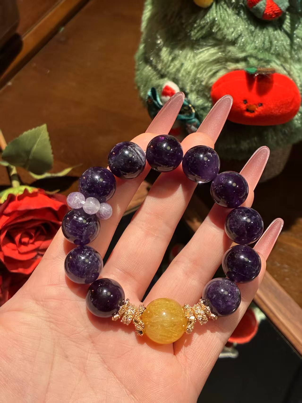 Uruguayan purple water lavender purple-yellow glittering stone bracelet Specification image
