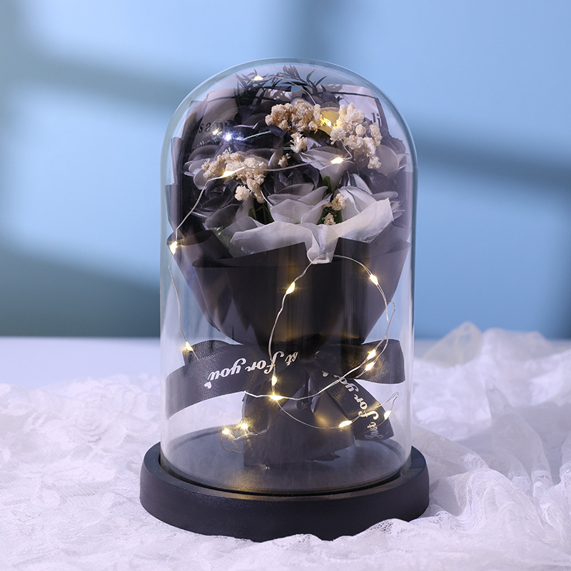 Preserved flower plastic cover decoration, LED bouquet gift, Mother's Day and Valentine's Day present detail image 3