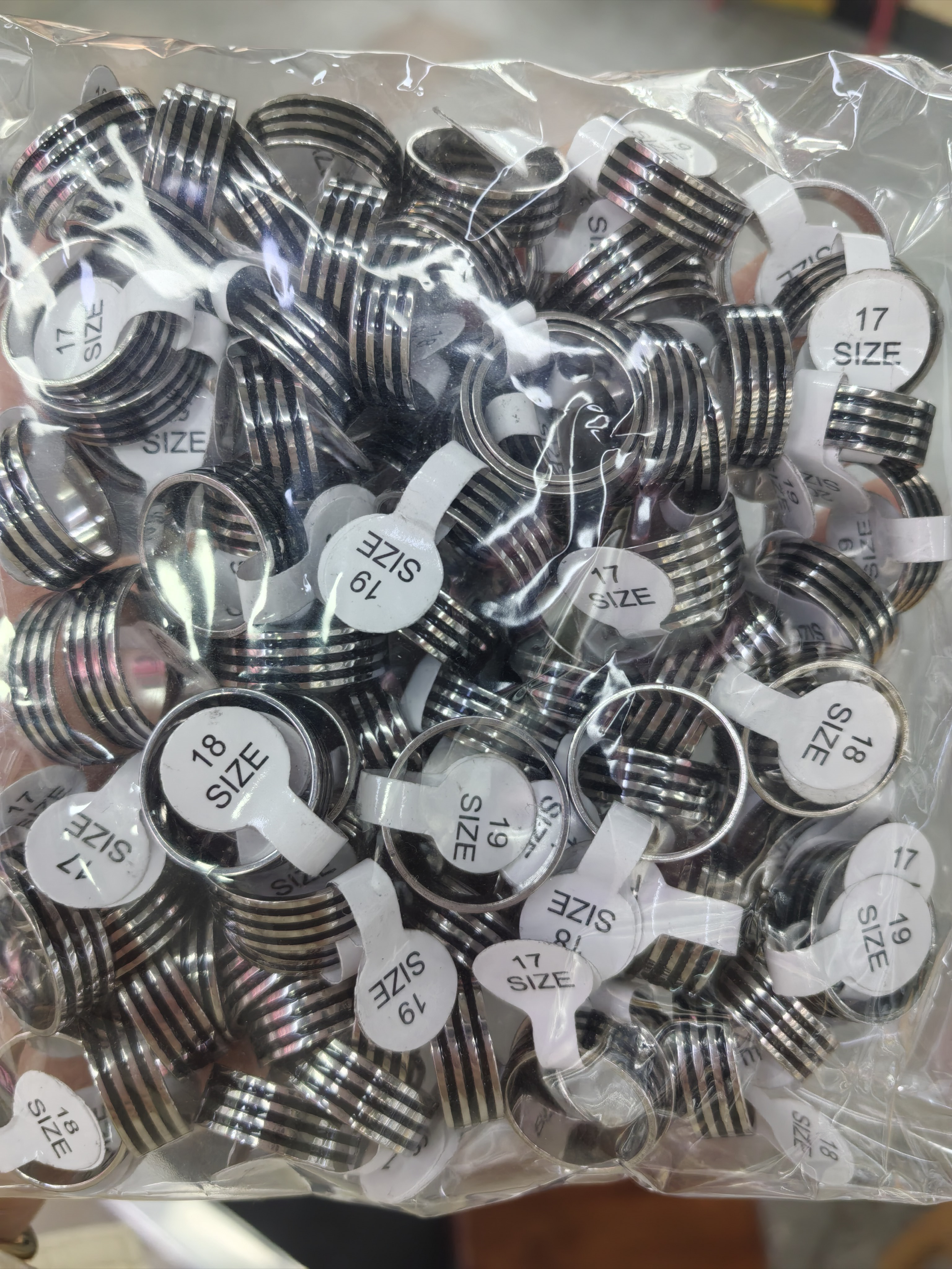 外贸专供不锈钢戒指，滴油，带标混尺寸戒指