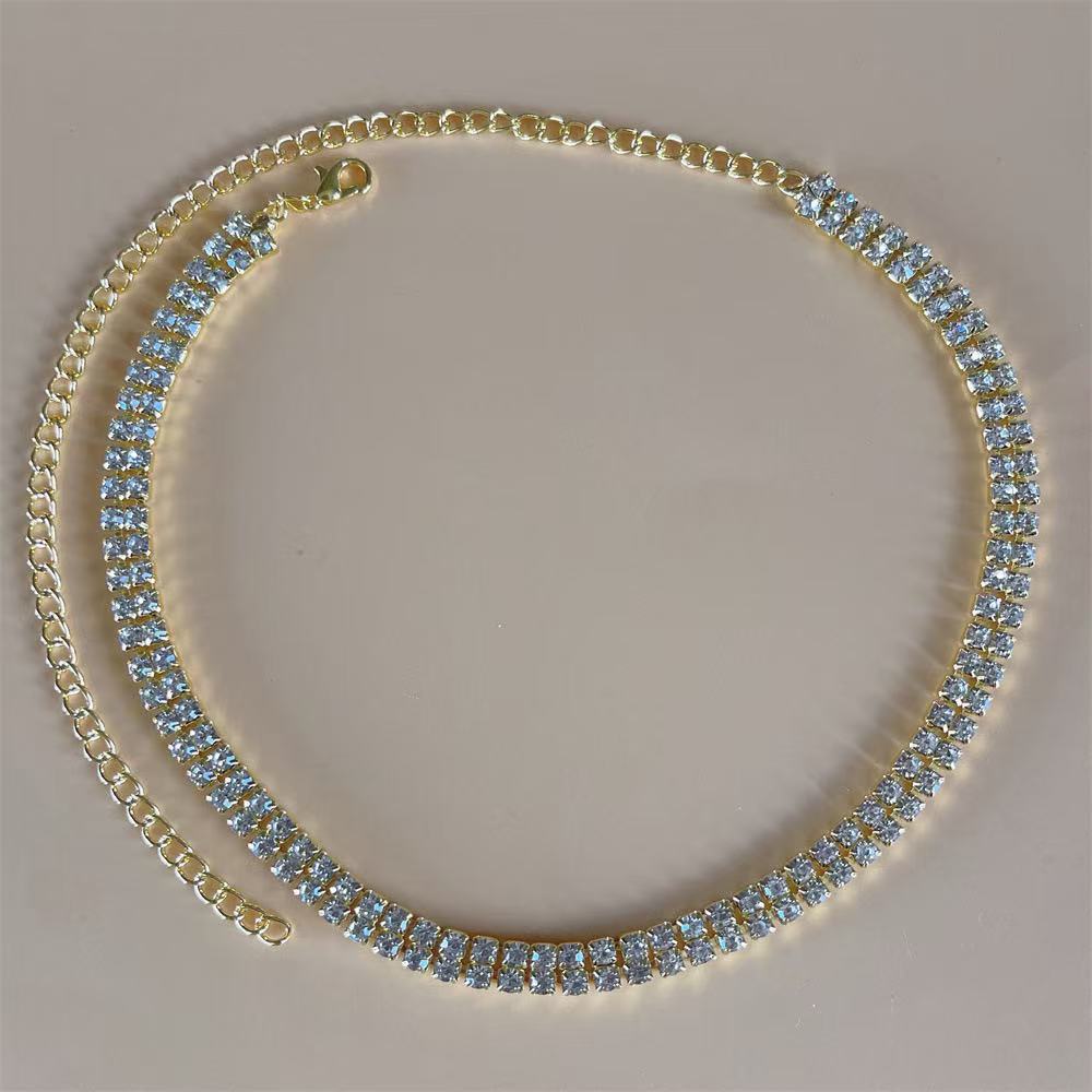 Round zircon necklace, fashionable accessory, double-row welded collar, zircon accessory, elegant chain necklace Item Picture