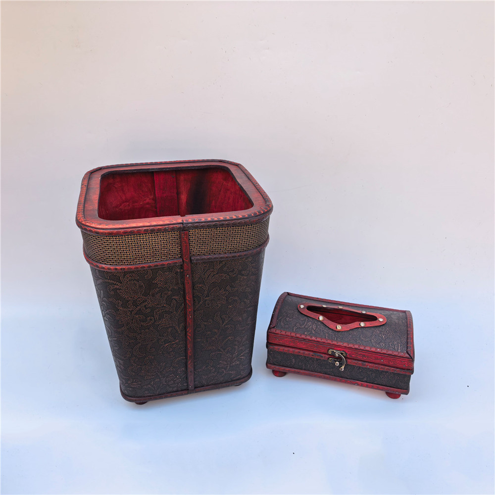 仿古木制百宝箱复古垃圾桶纸巾盒套装工艺术品礼品工艺品木制品木盒子