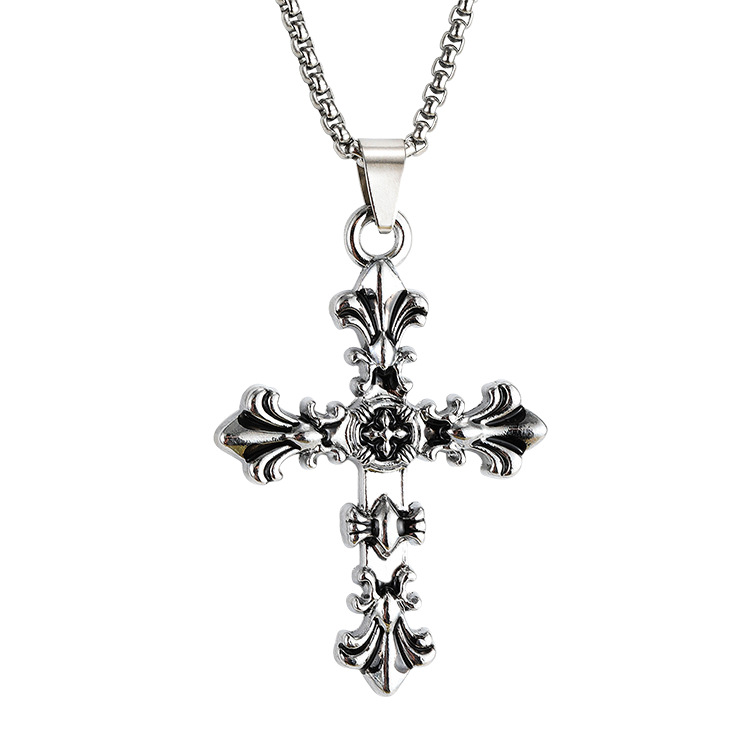Amazon's new retro and personalized cross pendant necklace, a titanium steel trendy accessory for men, punk hip-hop jewelry for women detail image 4