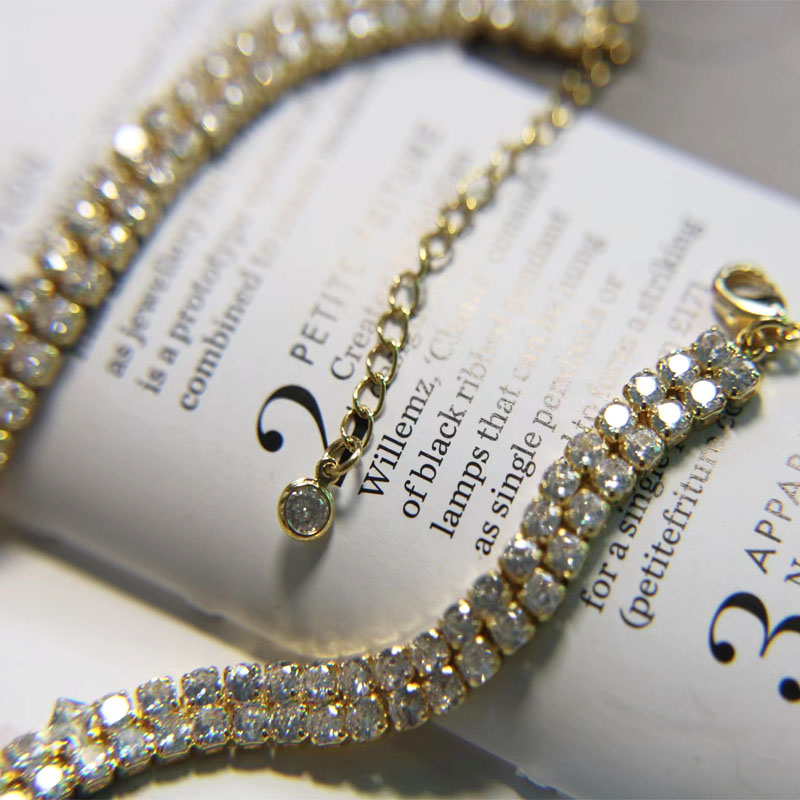 圆形锆石项链时尚饰品双排烧焊项圈锆石配饰气质链条项链