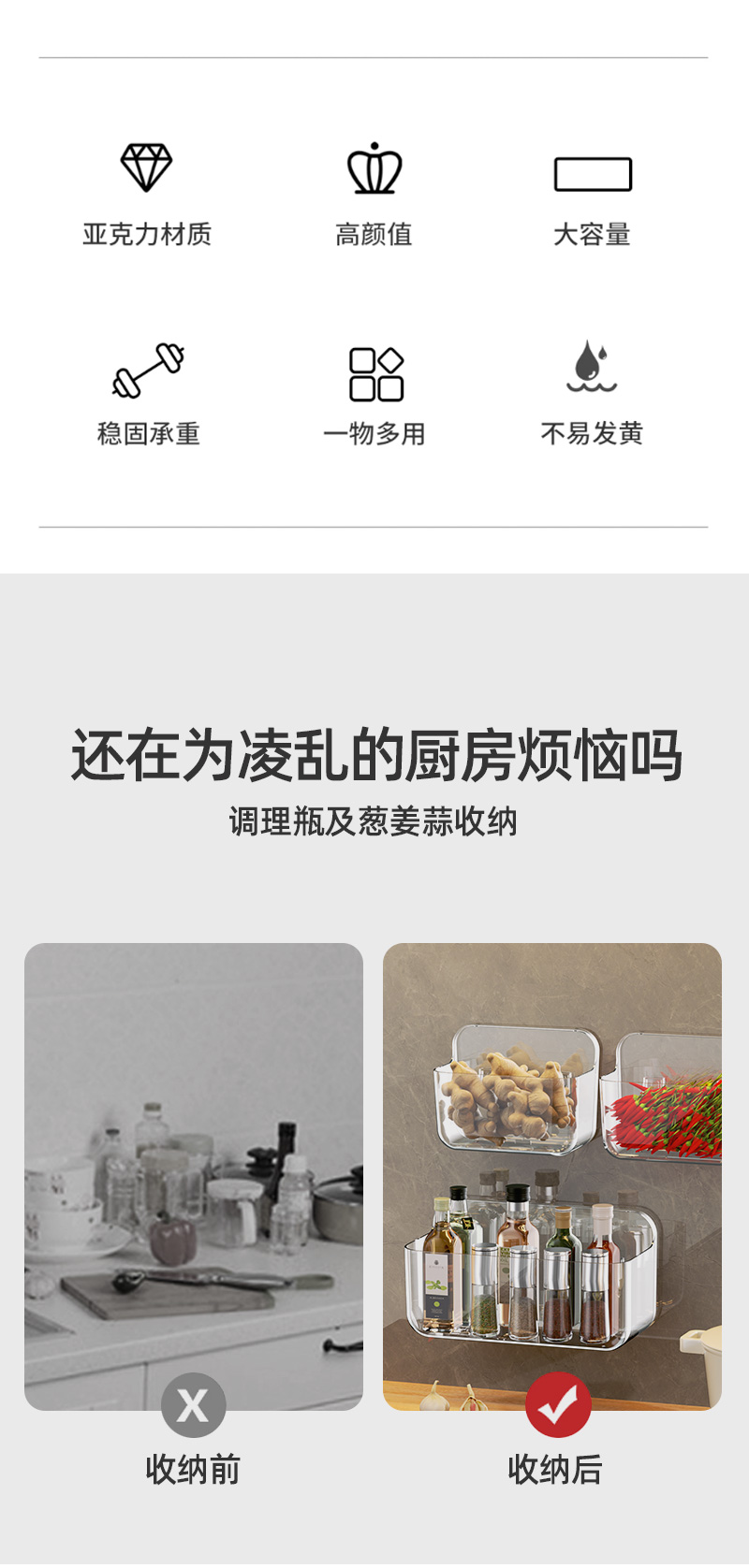 厨房葱姜蒜收纳盒生姜大蒜壁挂收纳篮调料收纳神器多功能墙上挂篮详情2