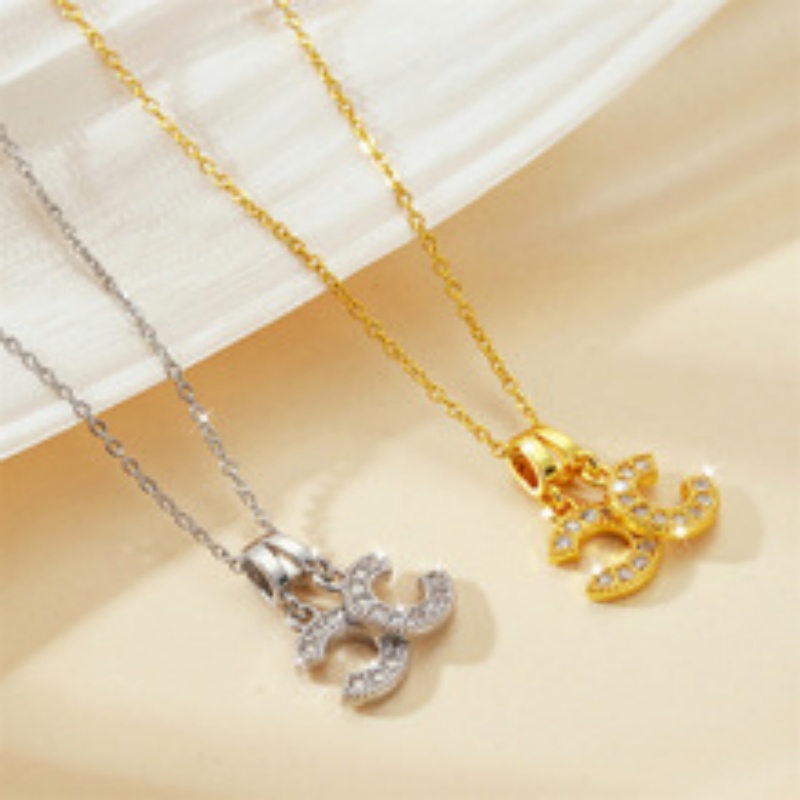 韩版钛钢双C微镶吊坠配饰钛钢项链女新款轻奢ins风时尚高级锁骨链