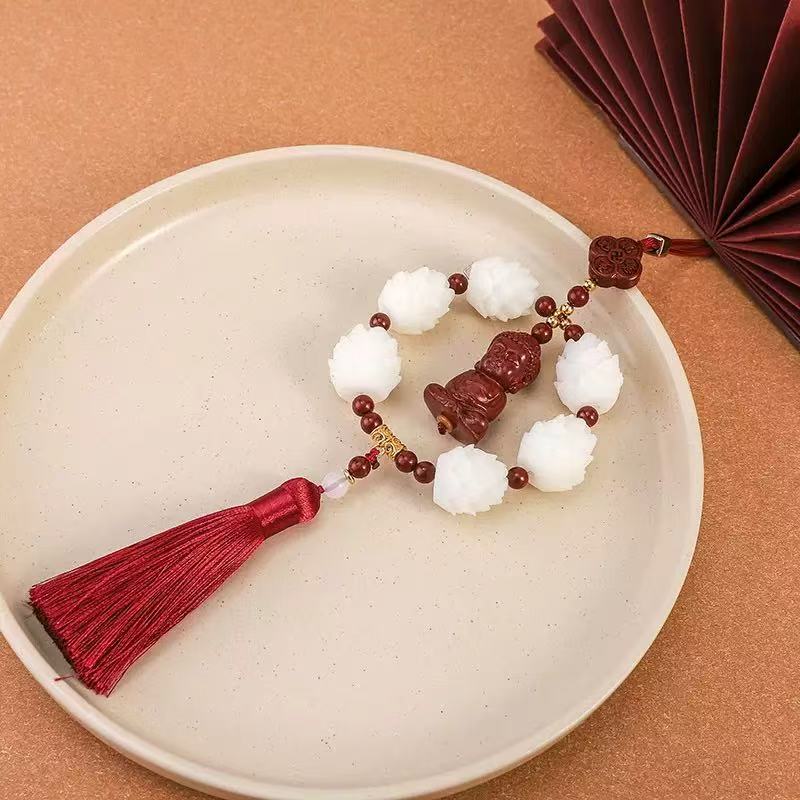 红色流苏合香珠水晶文玩手串108颗文玩饰品