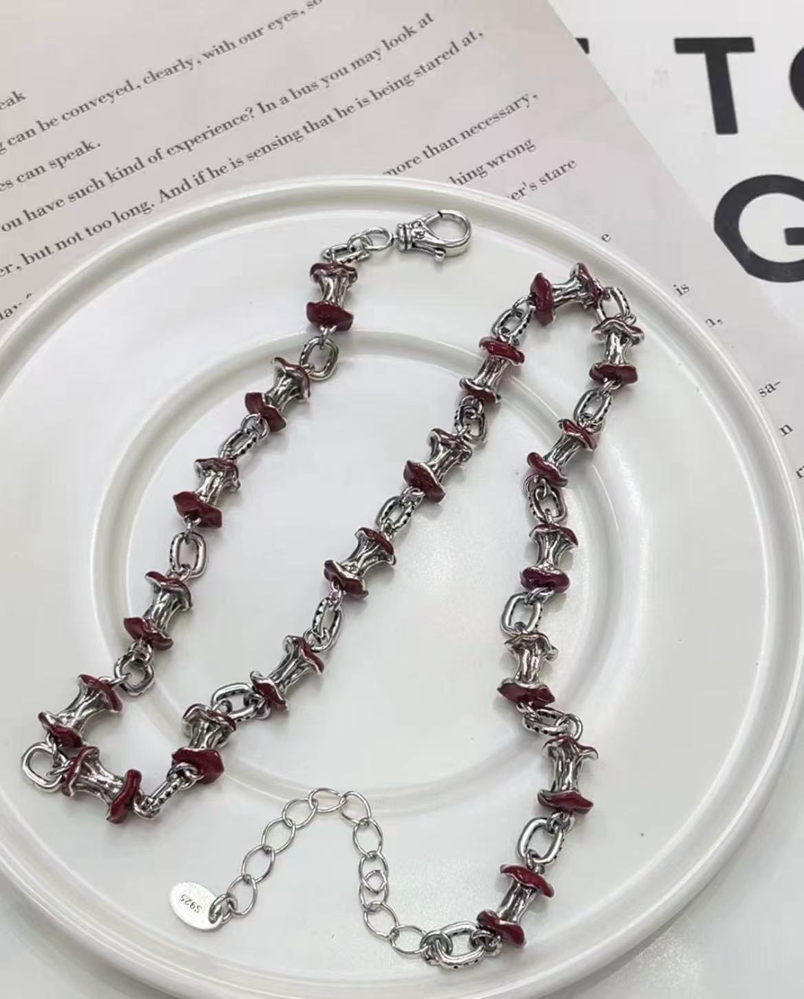 店主自留银饰复古做旧锤纹设计苹果核手链小众设计时尚百搭链饰品细节图