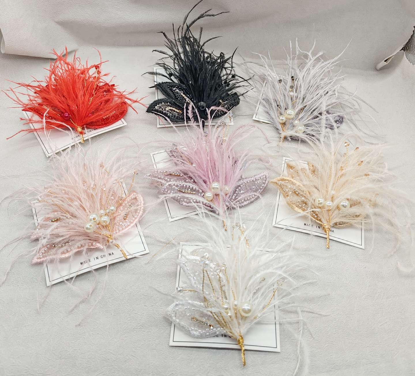 羽毛手工编刺绣叶片水晶铜丝拧花