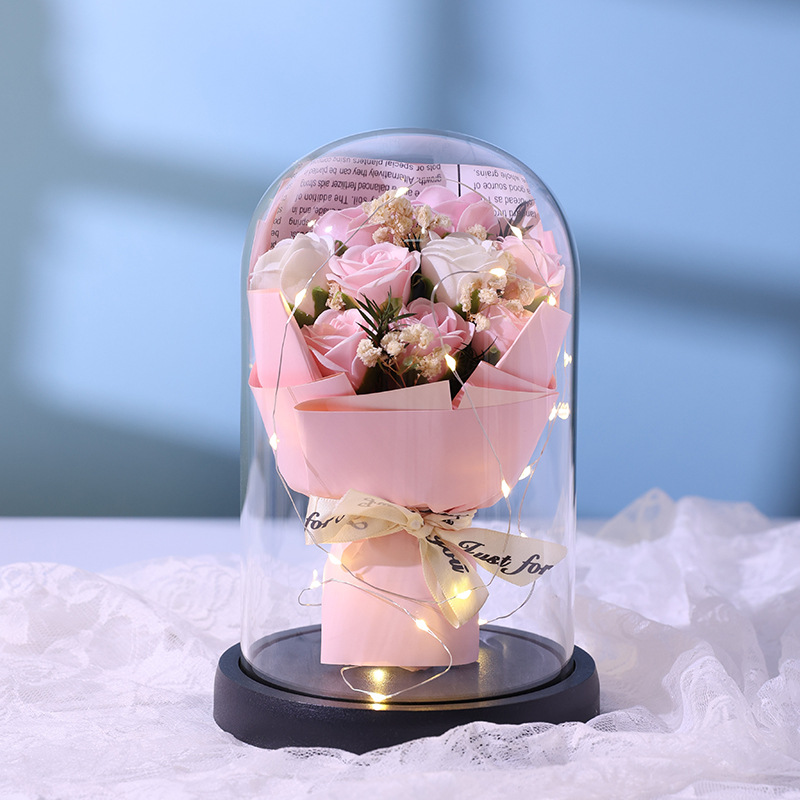 Preserved flower plastic cover decoration, LED bouquet gift, Mother's Day and Valentine's Day present details Picture