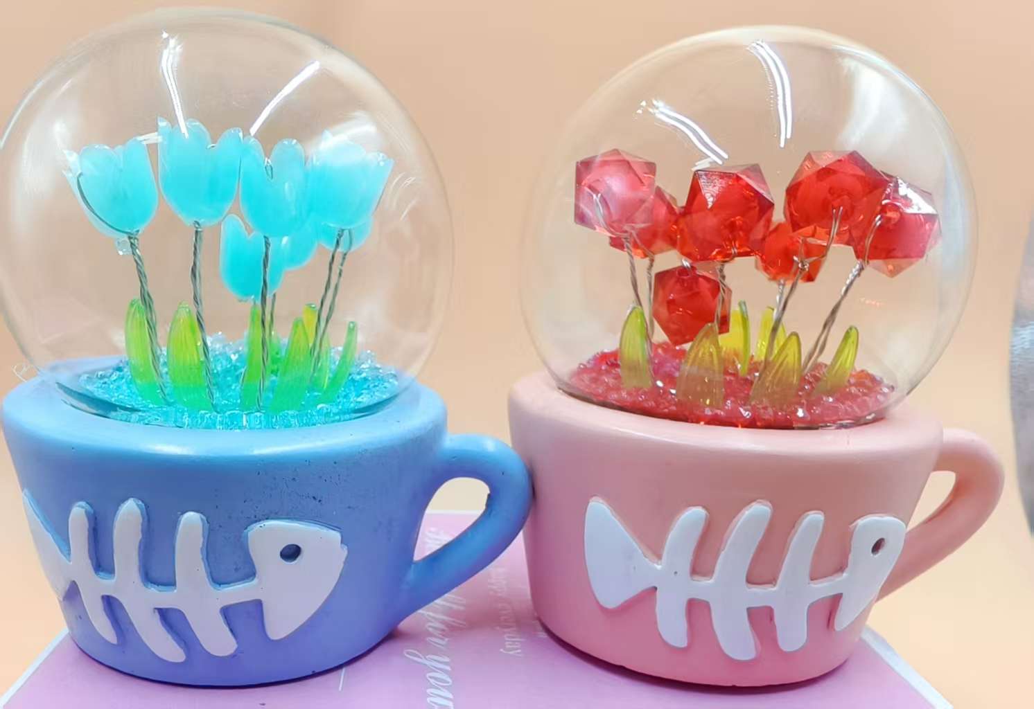 郁金香玻璃罩立体小夜灯创意实用装饰氛围摆件产品图