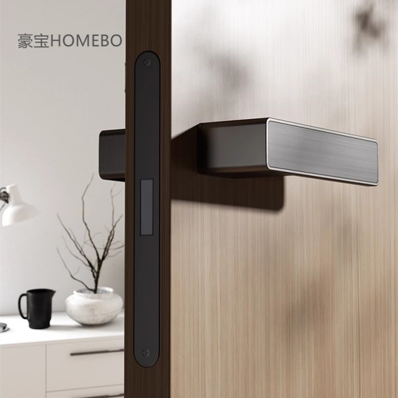 Haobao Minimalist room door lock, bedroom magnetic silent one-line door handle, indoor wooden door, household bathroom door lock details Picture