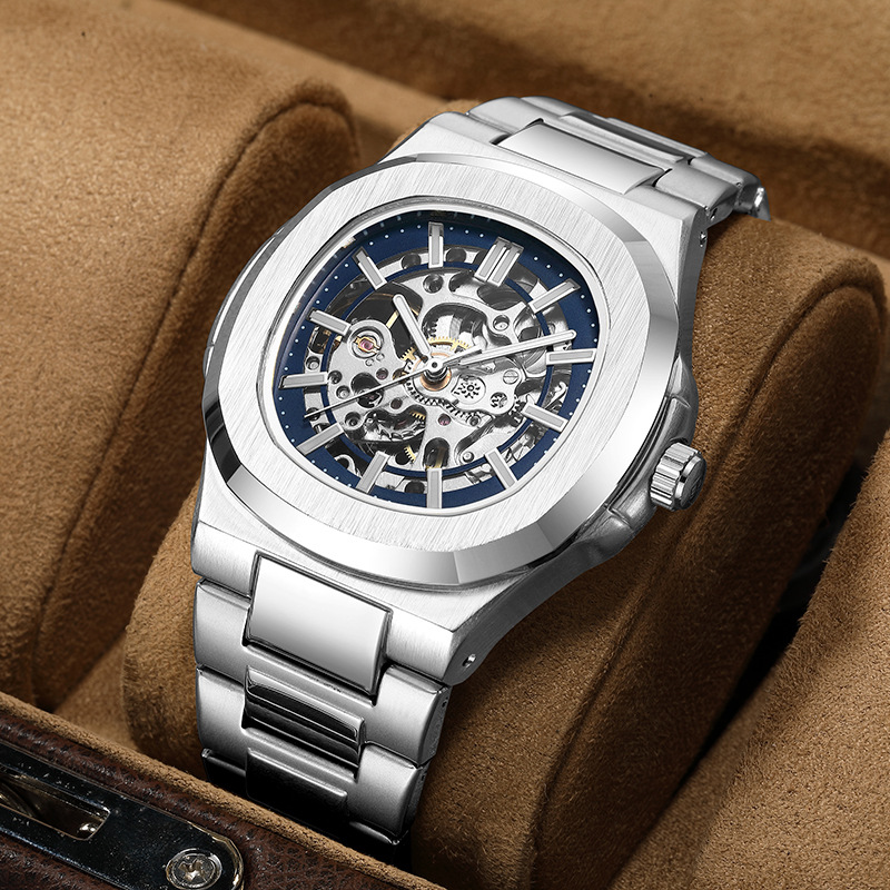 Double-sided skeletonized luminous men's watch, fully automatic mechanical watch, high-end waterproof men's watch, alloy export wristwatch