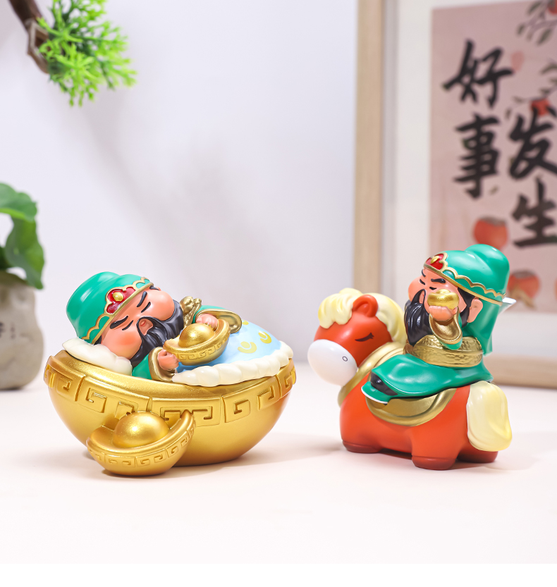 Guan Er Ye's care for wealth, cute little Guan Gong resin ornaments, West Road Wealth God, Martial Wealth God desktop decorations, workstation ornaments, living room entrance hall, bedroom handicrafts, car ornaments detail image 13
