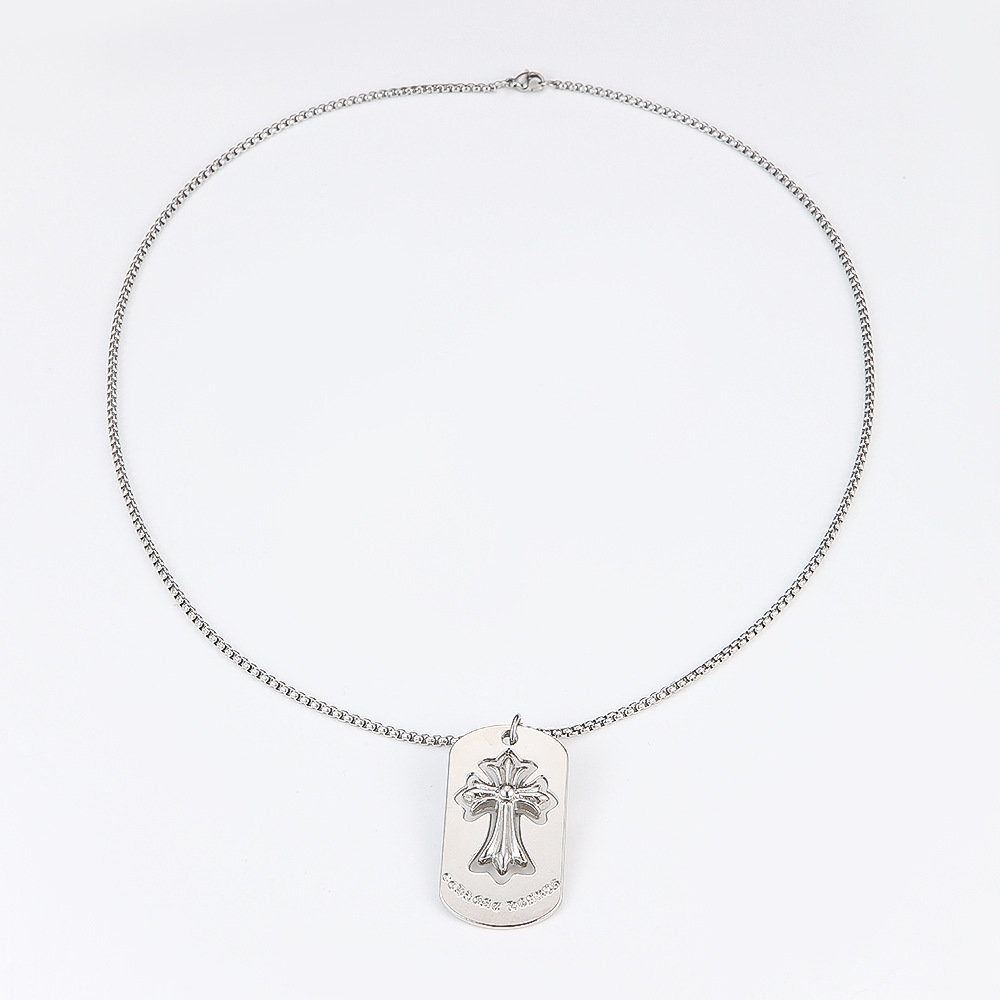 The popular CH cross necklace in Europe and America is a neutral and fashionable trend collarbone chain couple square brand pendant necklace detail image 2