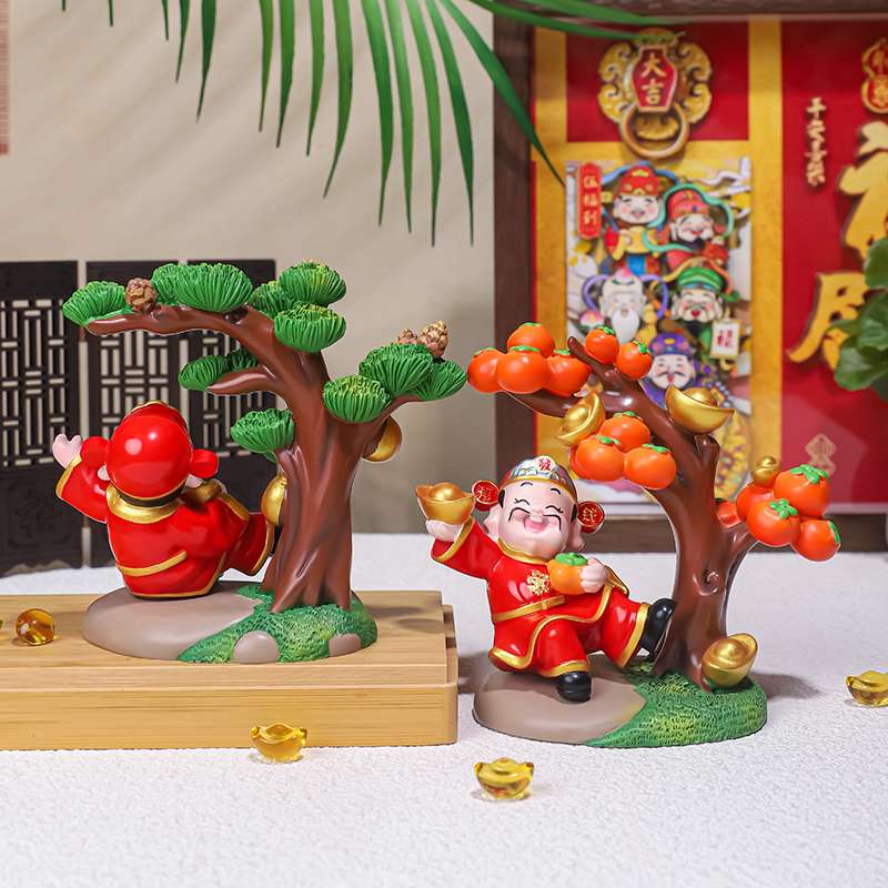 好运财神柿柿如意创意财神爷摆件家居装饰品办公桌面工位车载装饰发财树树脂细节图