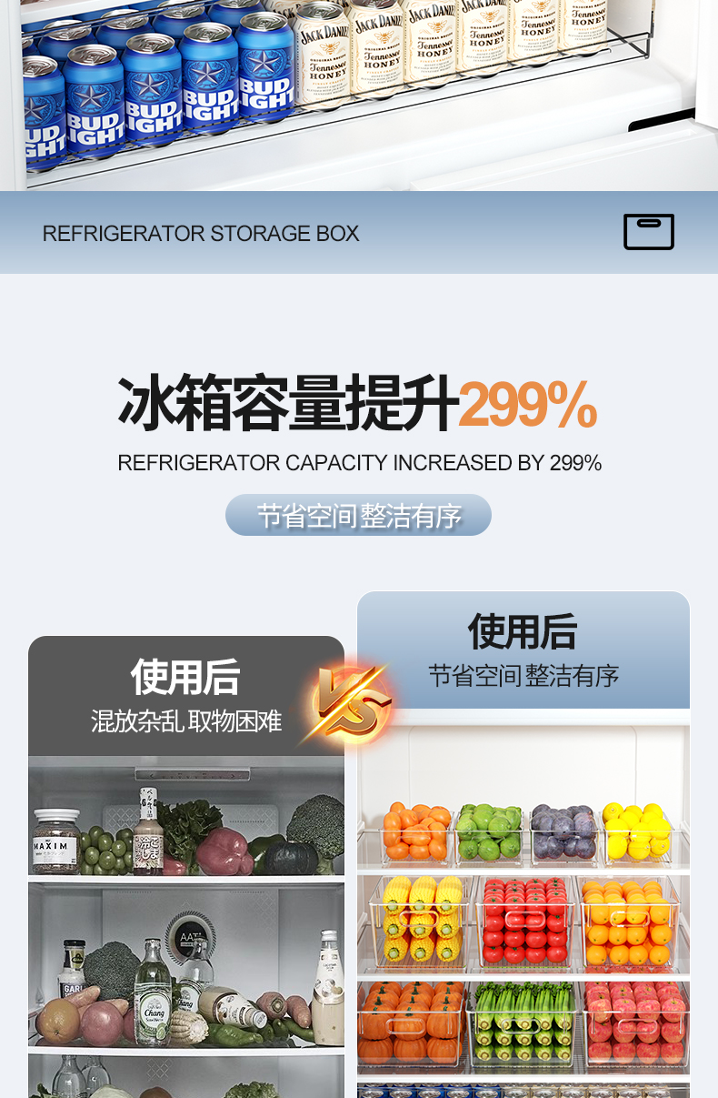 冰箱收纳盒收纳整理神器抽屉盒子储物盒整理盒鸡蛋食品保鲜盒厨房详情2