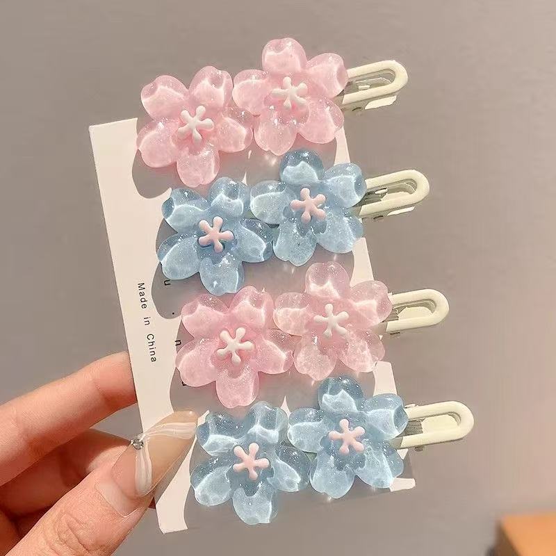 Jelly-colored cherry blossom one-line hair clips for girls, summer side bangs, forehead breakdowns, duckbillon clips, children's headwear, hair clips, acrylic hair clips, children's hair clips, hair clips, hairpin grabbers Specification image