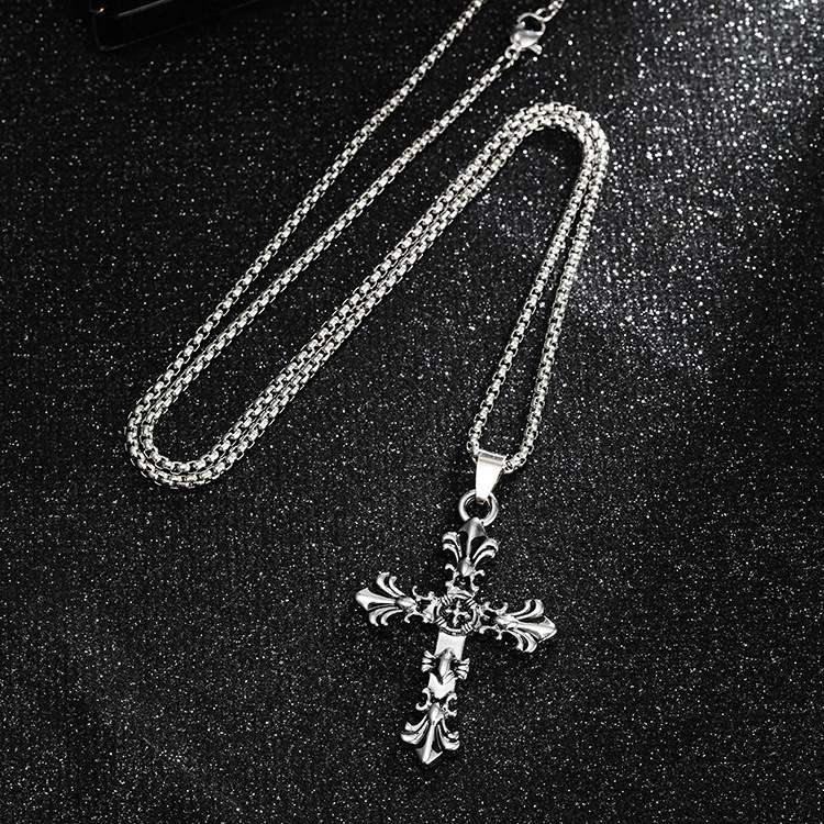 Amazon's new retro and personalized cross pendant necklace, a titanium steel trendy accessory for men, punk hip-hop jewelry for women Item Picture