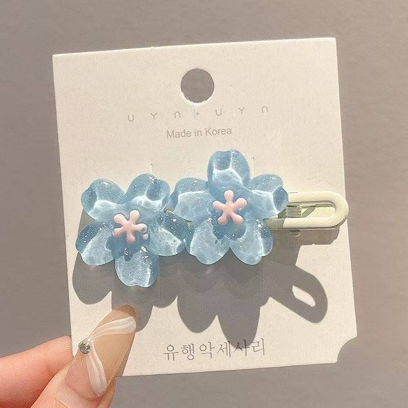 Jelly-colored cherry blossom one-line hair clips for girls, summer side bangs, forehead breakdowns, duckbillon clips, children's headwear, hair clips, acrylic hair clips, children's hair clips, hair clips, hairpin grabbers detail image 7