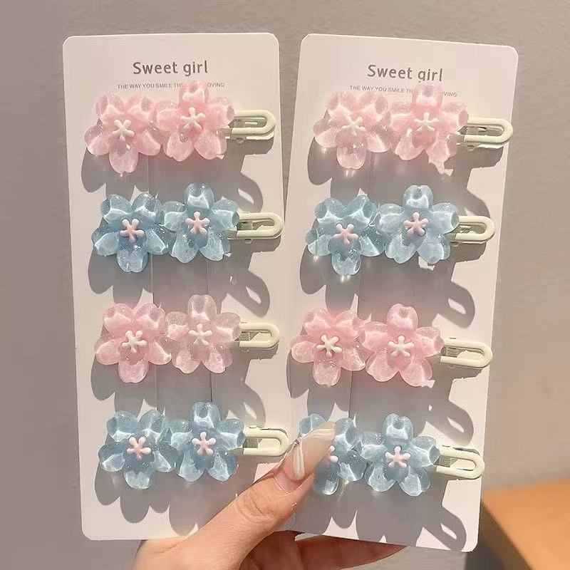 Jelly-colored cherry blossom one-line hair clips for girls, summer side bangs, forehead breakdowns, duckbillon clips, children's headwear, hair clips, acrylic hair clips, children's hair clips, hair clips, hairpin grabbers