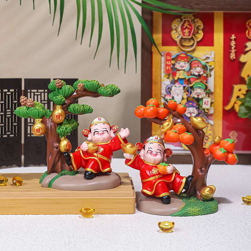 好运财神柿柿如意创意财神爷摆件家居装饰品办公桌面工位车载装饰发财树树脂产品图