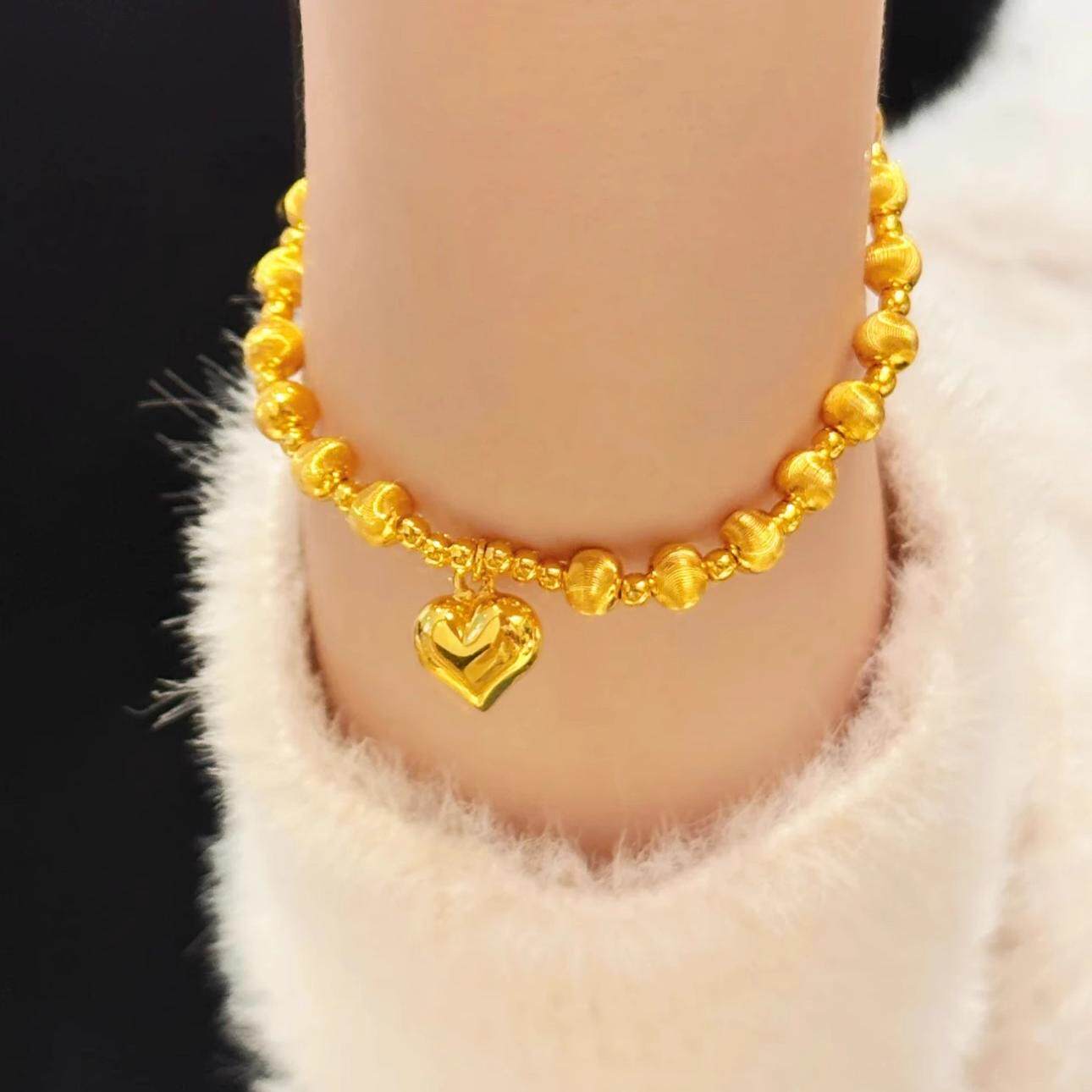 Ancient-style golden sparkling cat eye heart-shaped bracelet for women, a high-end and light luxury round bead bracelet for your girlfriend detail image 4
