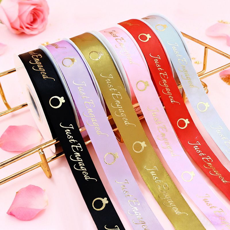 2.5cm English gold-embossed ribbon birthday cake flower tie Gift packaging ribbon diy flower wrapping gold-embossed ribbon