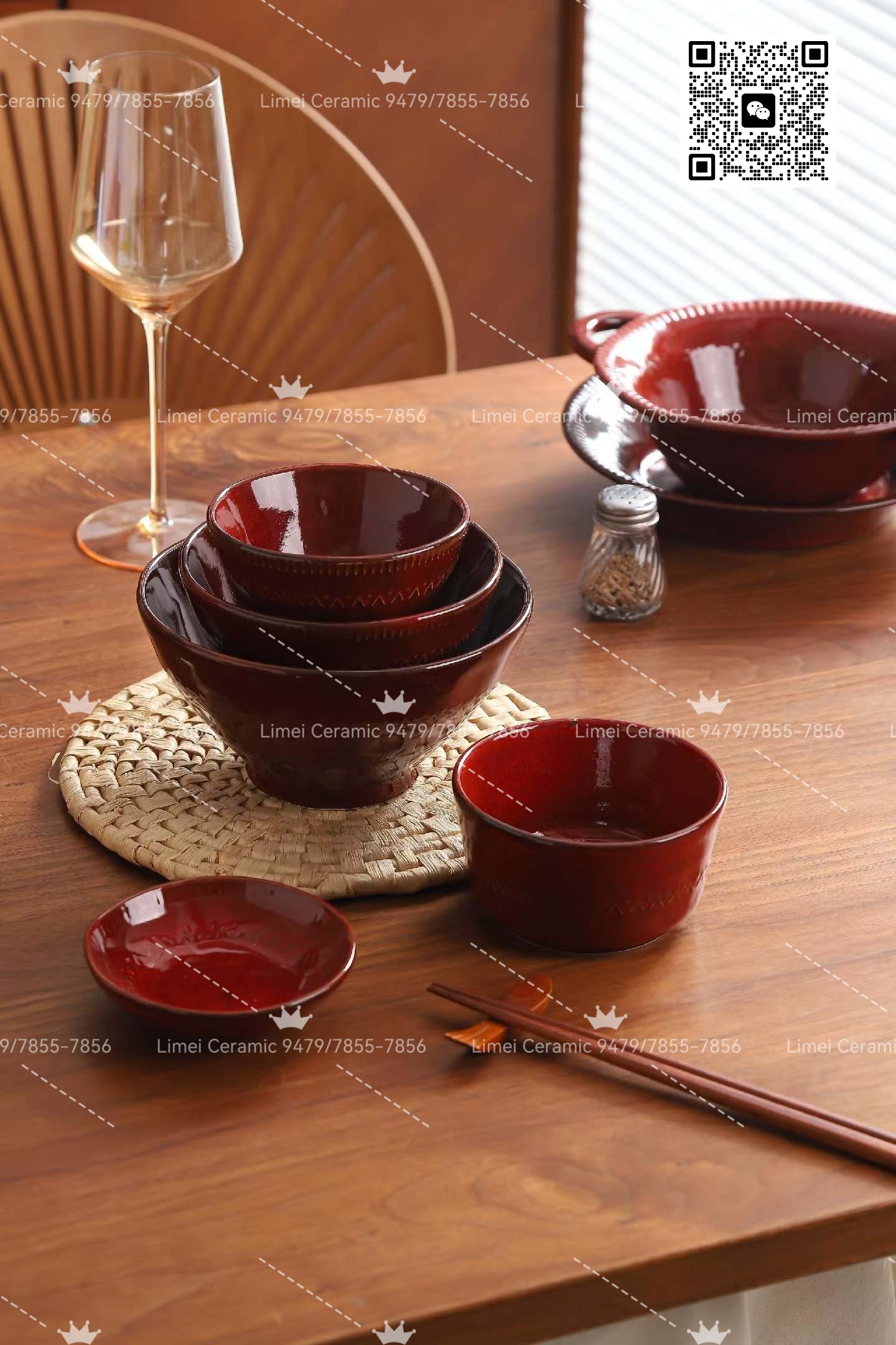 Limei Ceramics ins Style Ethnic Style red Ceramic tableware bowls, plates, chopsticks, wine glasses Tableware, ceramic tableware sets, ceramic bowls, bone China tableware sets, Japanese factory direct sales