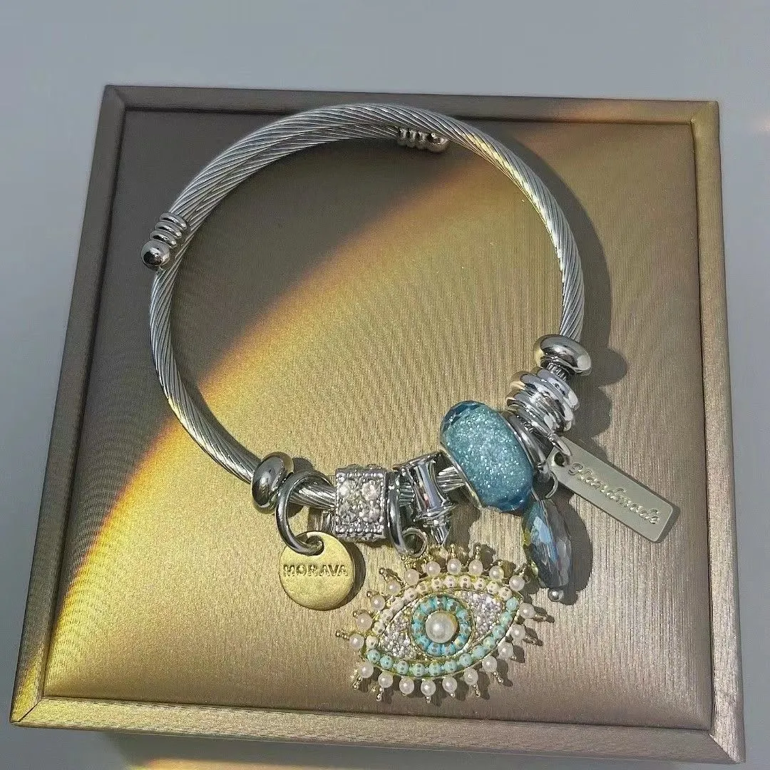 The European and American fashionable stainless steel wire Devil's Eye bracelet is a bestseller on Douyin. detail image 7