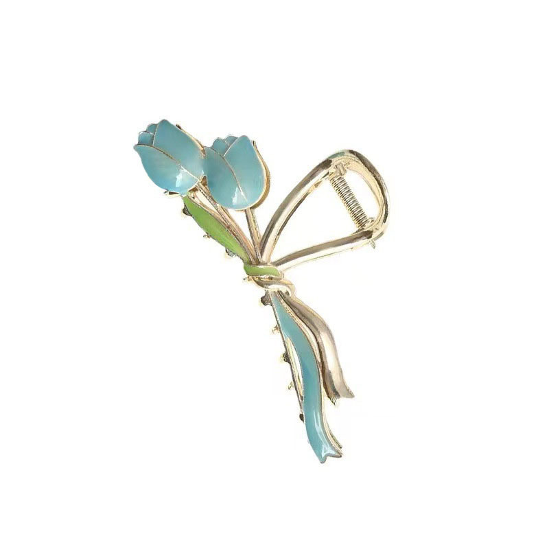 Super ethereal tulip metal flower grab clip, elegant and versatile for girls, shark clip, forest-style back hair bun, hair accessory, wedding hair accessory detail image 7