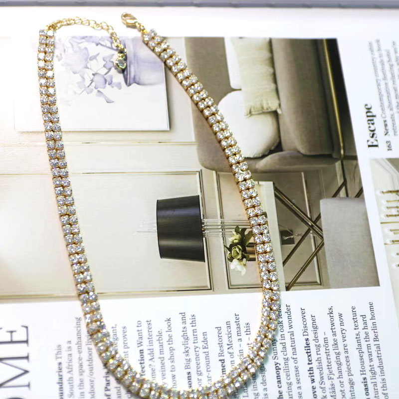 Round zircon necklace, fashionable accessory, double-row welded collar, zircon accessory, elegant chain necklace details Picture