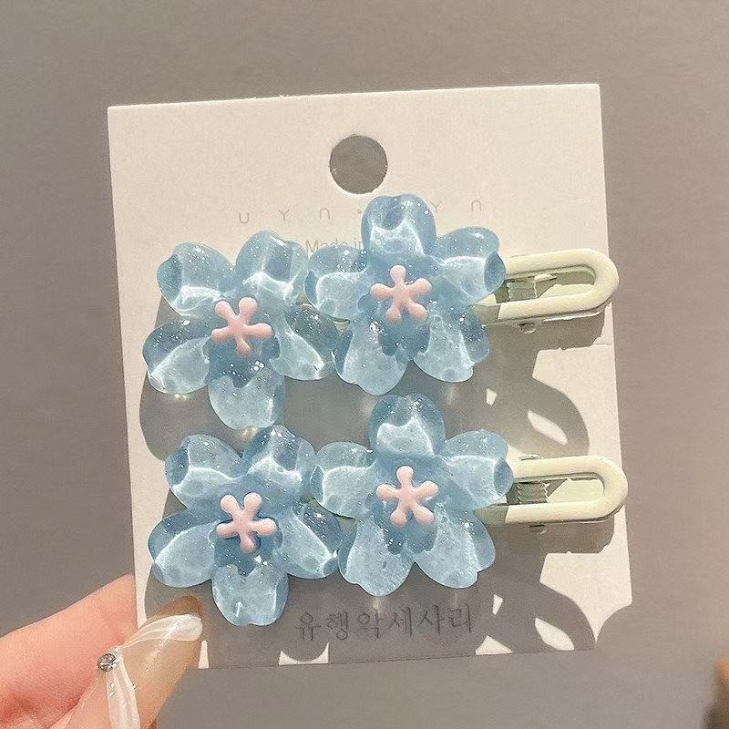 Jelly-colored cherry blossom one-line hair clips for girls, summer side bangs, forehead breakdowns, duckbillon clips, children's headwear, hair clips, acrylic hair clips, children's hair clips, hair clips, hairpin grabbers detail image 9