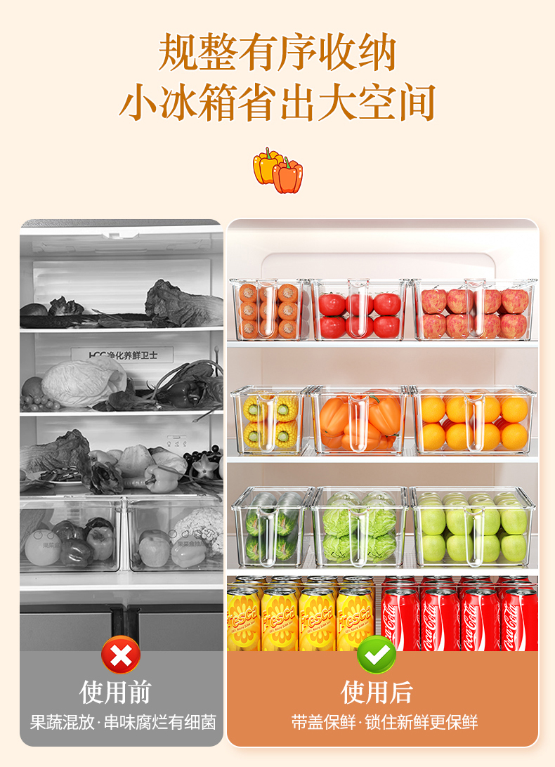 冰箱收纳盒保鲜盒食品级食品收纳整理神器冷冻储物盒整理盒抽屉详情3