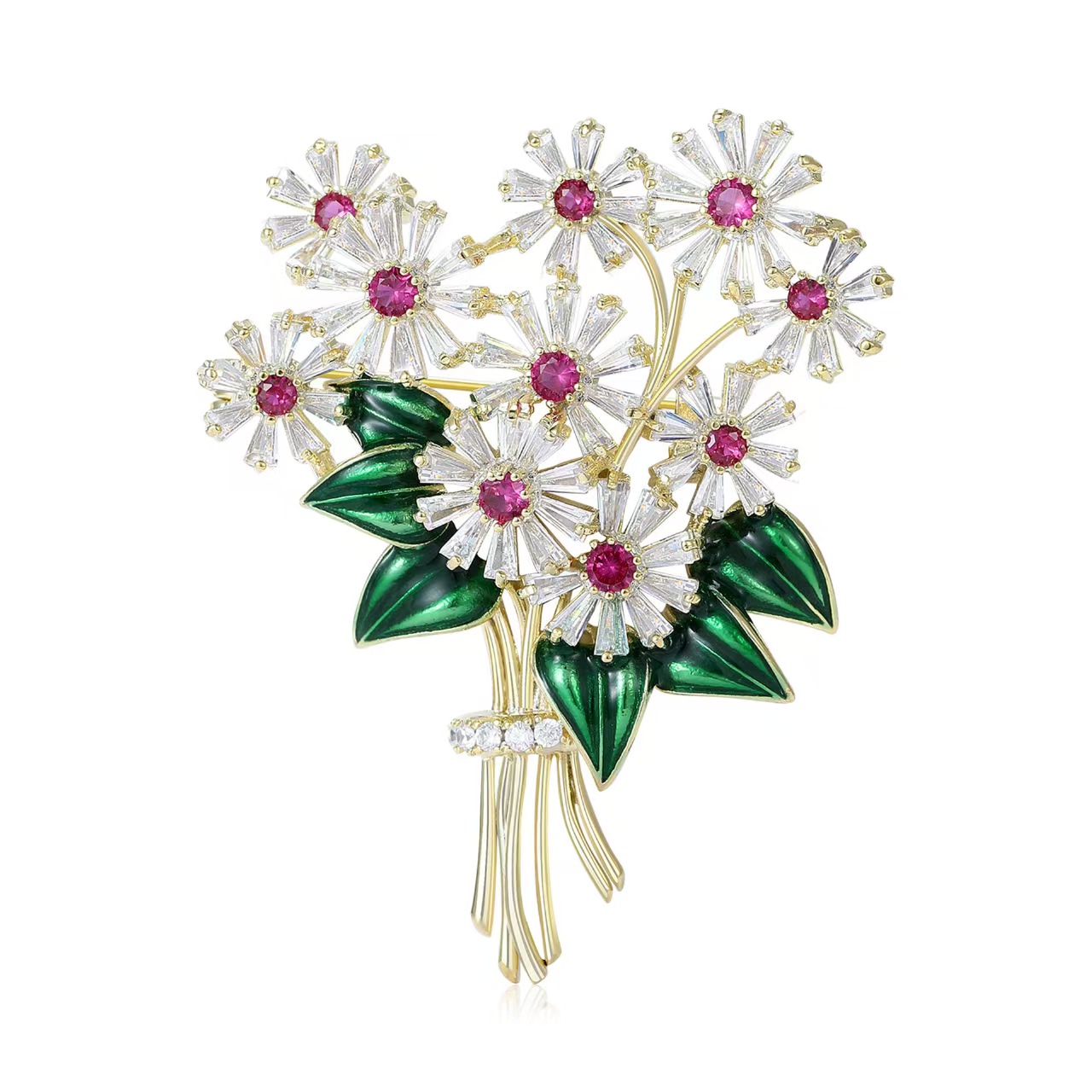 Cross-border Korean forest-themed light luxury Daisy bouquet brooch, micro-inlay zircon, personalized and versatile brooch dress, corsage accessory